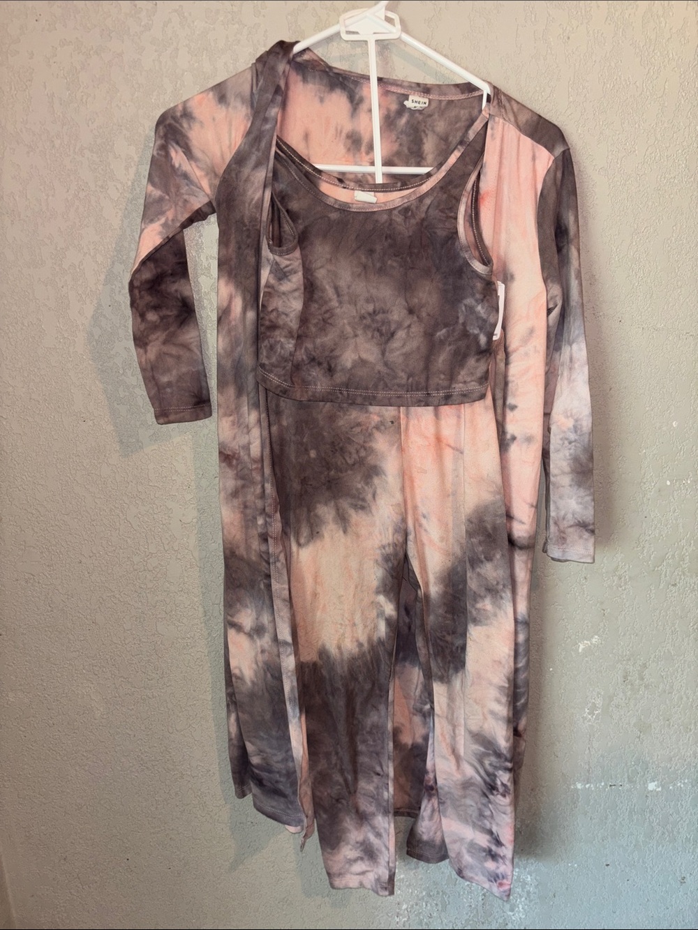 Girls' Pink and Gray Tie-Dye Dress Set with Cardigan